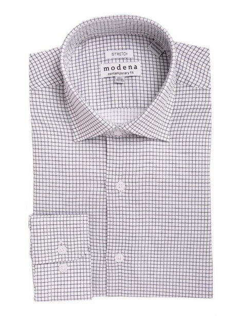 14.5 32 dress shirts Mens Slim Fit Black & White Check Spread Collar Stretch Cotton Blend Dress Shirt, 15 / 32/33