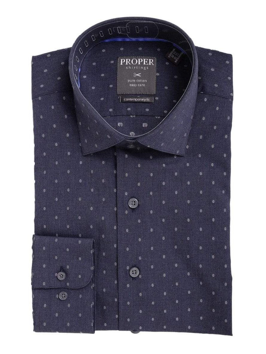 Mens Slim Fit Navy Blue With Oval Motif Spread Collar Cotton Dress Shirt, 15 / 34/35 Mens Slim Fit Navy Blue With Oval Motif Spread Collar Cotton Dress Shirt, 15 / 34/35
