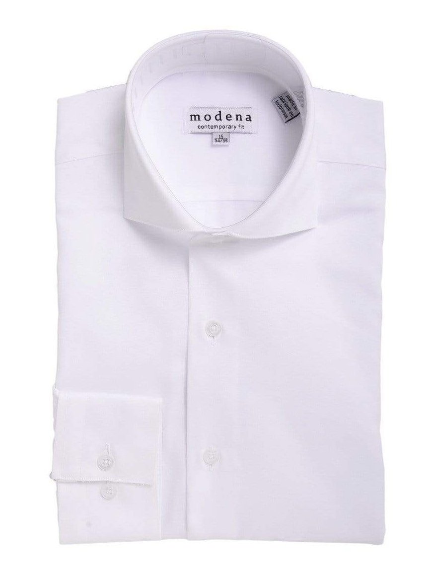 Modena SHIRTS 14 1/2 / 32/33 Mens Slim Fit Solid White Cutaway Collar Cotton Blend Dress Shirt