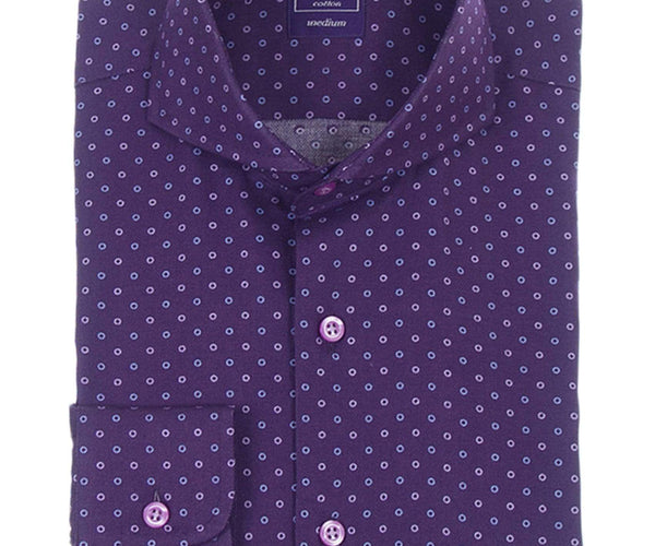 Regular Fit Plum Purple Circle Pattern Cutaway Collar Cotton Dress Shirt