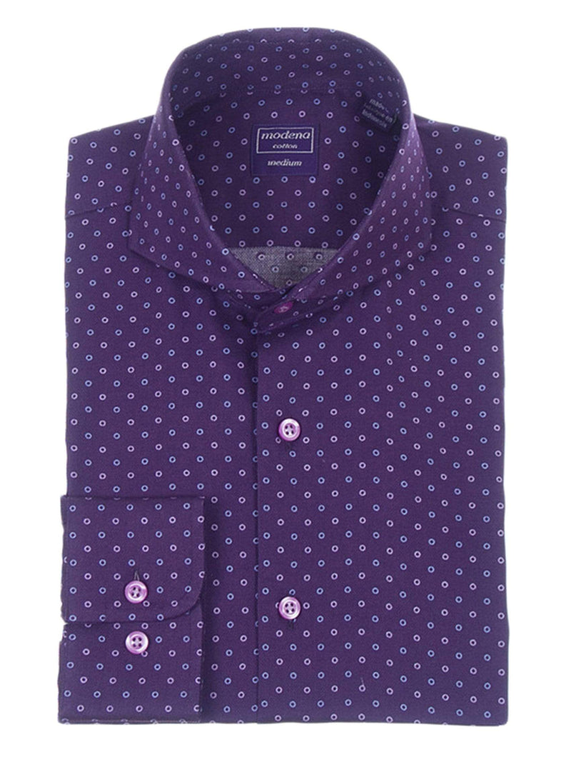 Regular Fit Plum Purple Circle Pattern Cutaway Collar Cotton Dress Shirt