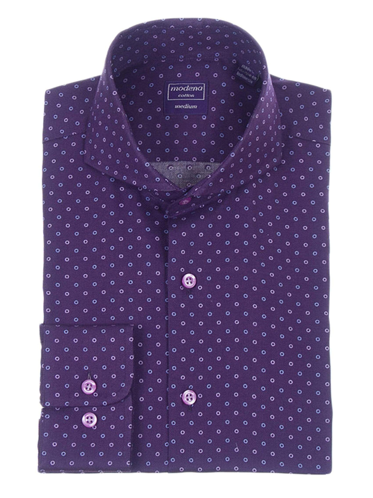 Modena SHIRTS 14 1/2 32/33 Regular Fit Plum Purple Circle Pattern Cutaway Collar Cotton Dress Shirt