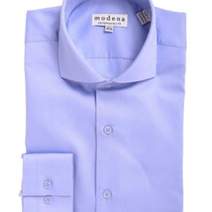 Modena SHIRTS 15 1/2 / 32/33 Mens Slim Fit Solid Blue Spread Collar Cotton Blend Dress Shirt