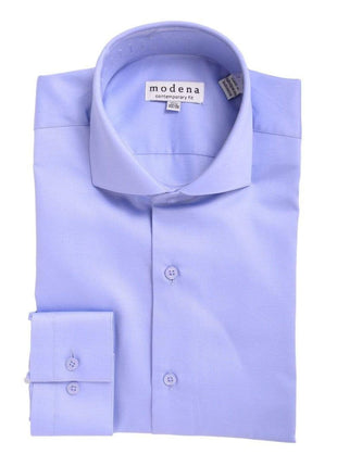 Modena SHIRTS 15 1/2 / 32/33 Mens Slim Fit Solid Blue Spread Collar Cotton Blend Dress Shirt