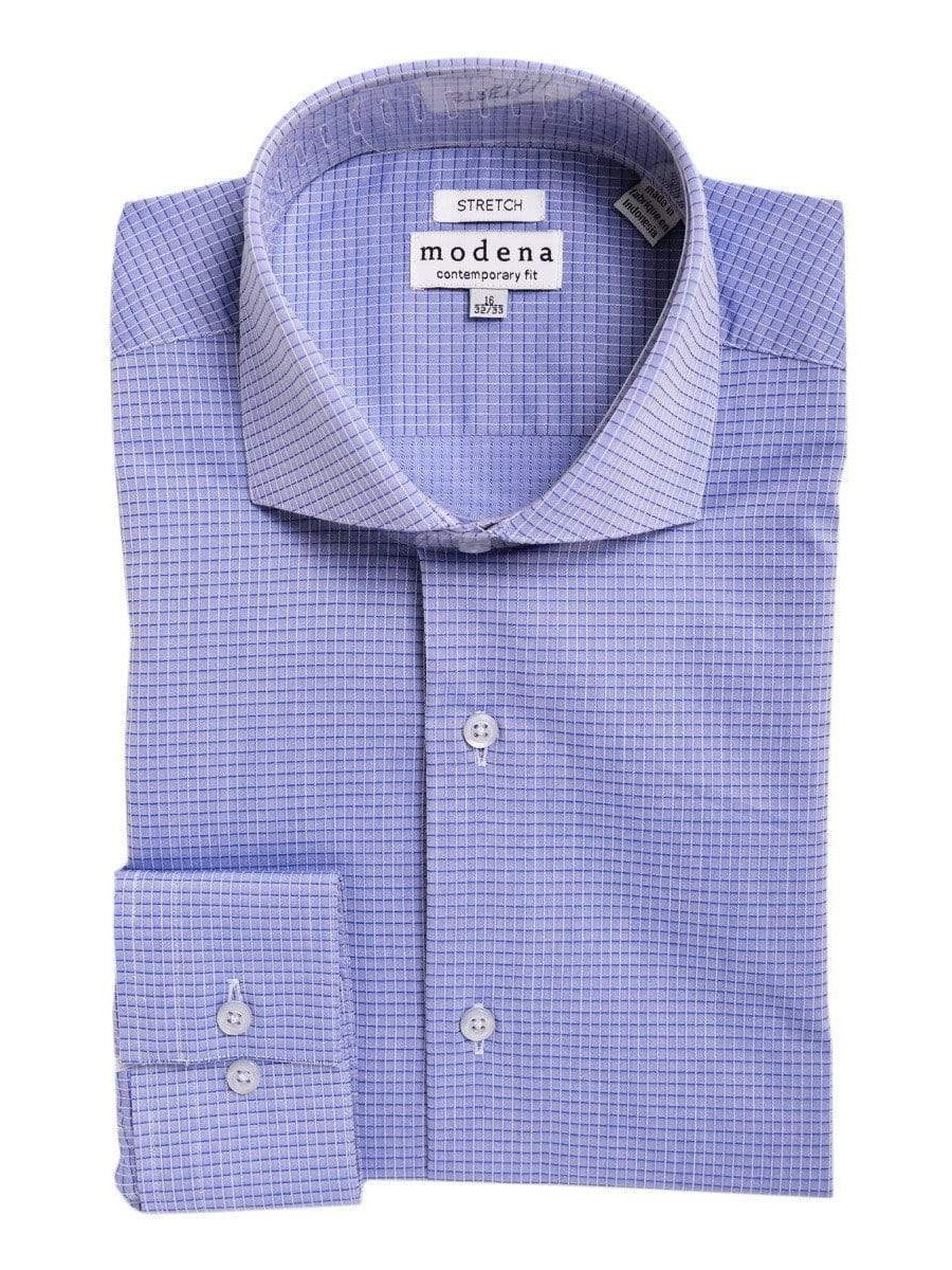 Modena SHIRTS 15 1/2 / 34/35 / 15 1/2 34/35 Mens Slim Fit Blue Check Cutaway Collar Cotton Blend Stretch Dress Shirt