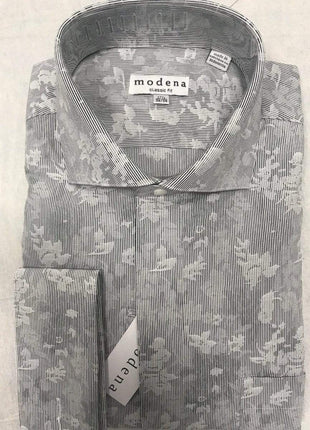 Modena SHIRTS 15 1/2 / 34/35 Mens Classic Fit Black Pinstriped Floral French Cuff Cotton Blend Dress Shirt