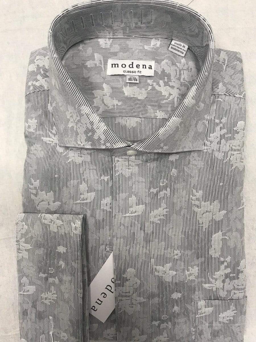 Modena SHIRTS 15 1/2 / 34/35 Mens Classic Fit Black Pinstriped Floral French Cuff Cotton Blend Dress Shirt