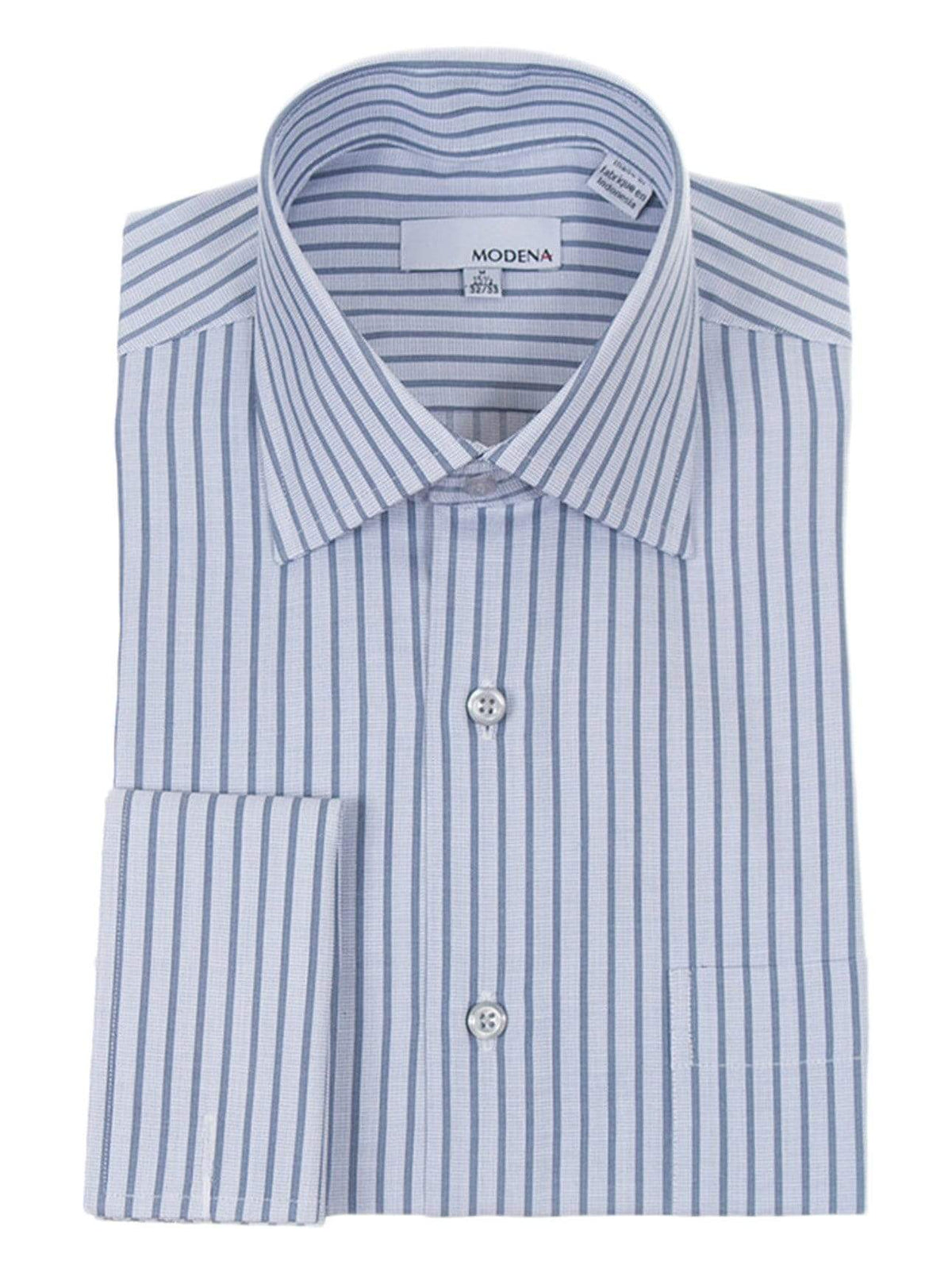 Modena SHIRTS 15 1/2 34/35 Mens Gray Textured Striped Spread Collar French Cuff Cotton Blend Dress Shirt