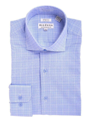 Modena SHIRTS 15 / 32/33 Mens Slim Fit Blue & White Plaid Spread Collar Cotton Blend Dress Shirt