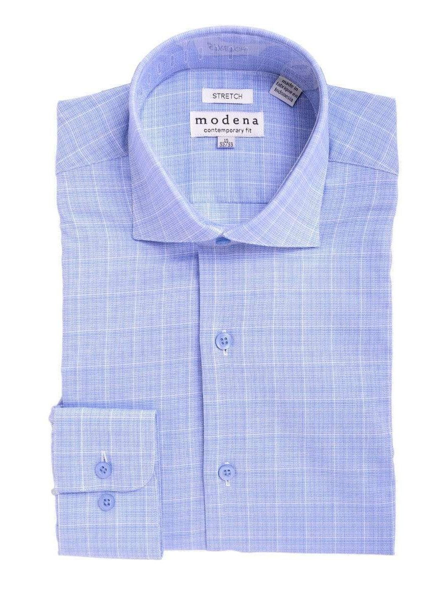 Mens Slim Fit Blue & White Plaid Spread Collar Cotton Blend Dress Shirt, 15 / 32/33 Mens Slim Fit Blue & White Plaid Spread Collar Cotton Blend Dress Shirt, 15 / 32/33