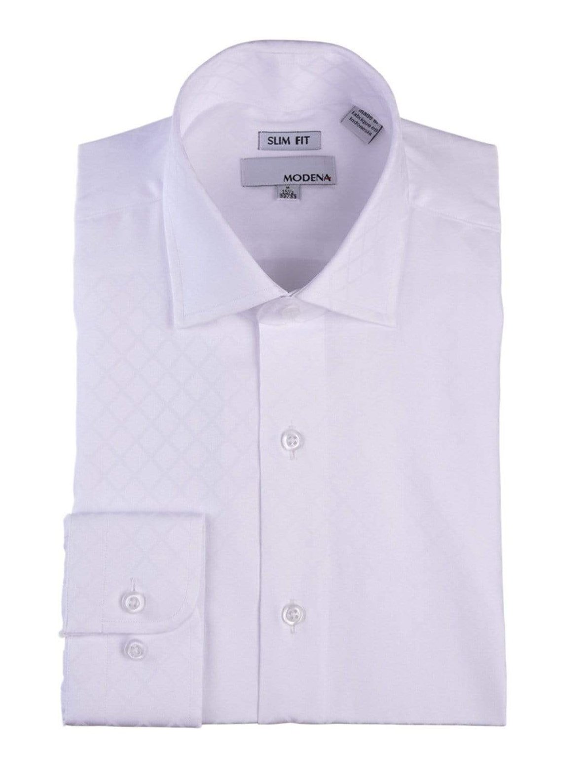 Mens Slim Fit White Tonal Diamond Pattern Spread Collar Cotton Blend Dress Shirt, 15 / 32/33 Mens Slim Fit White Tonal Diamond Pattern Spread Collar Cotton Blend Dress Shirt, 15 / 32/33