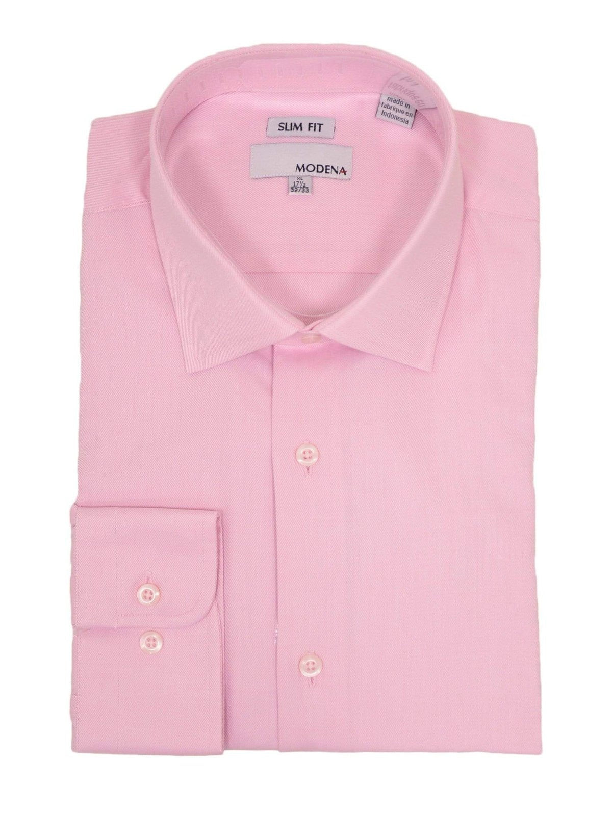 Modena SHIRTS 15 34/35 Mens Slim Fit Solid Pink Twill Spread Collar Cotton Blend Dress Shirt