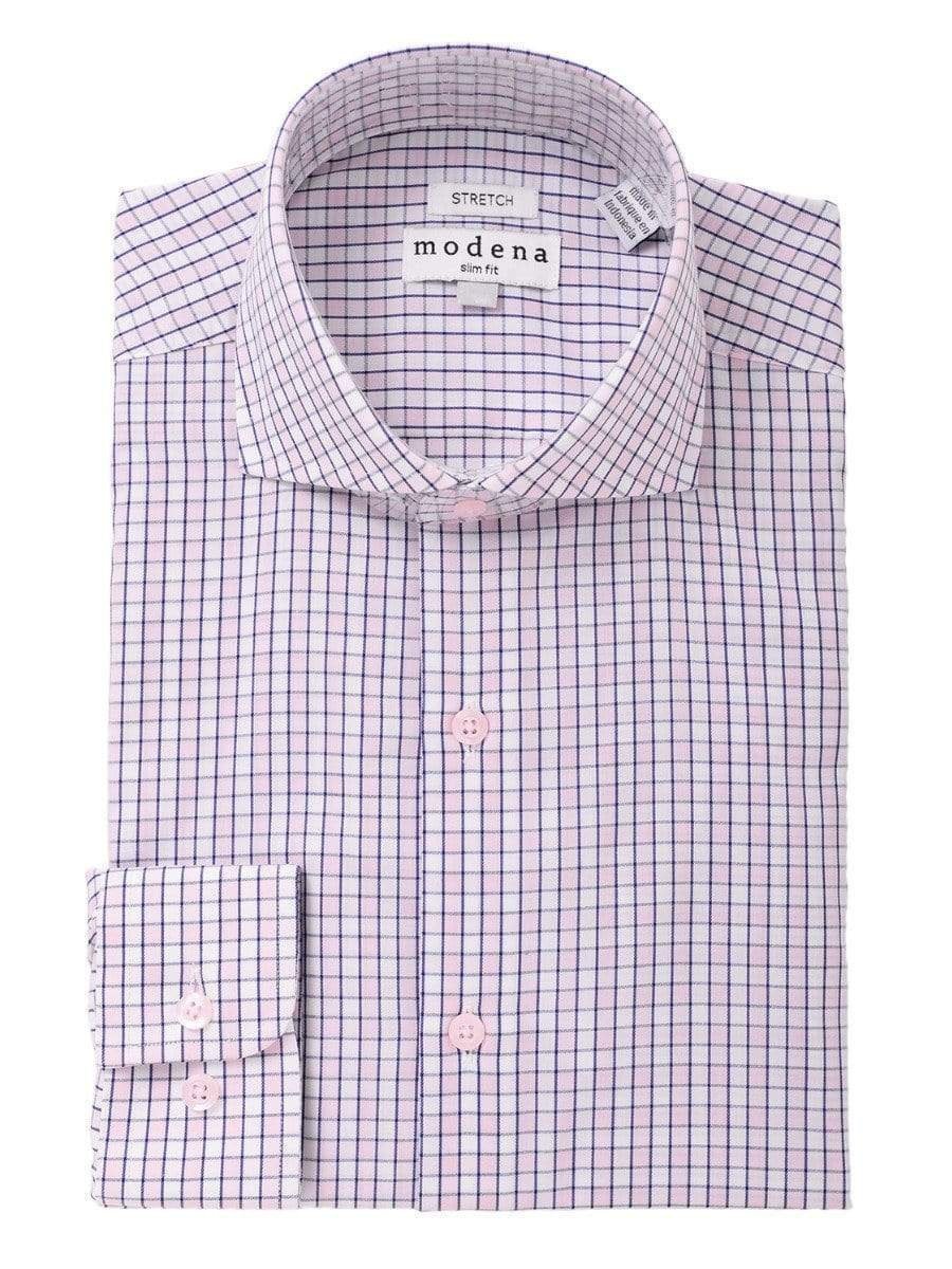 Modena SHIRTS 15.5 / 32/33 Mens Pink Check Cotton Blend Cutaway Collar Slim Fit Dress Shirt