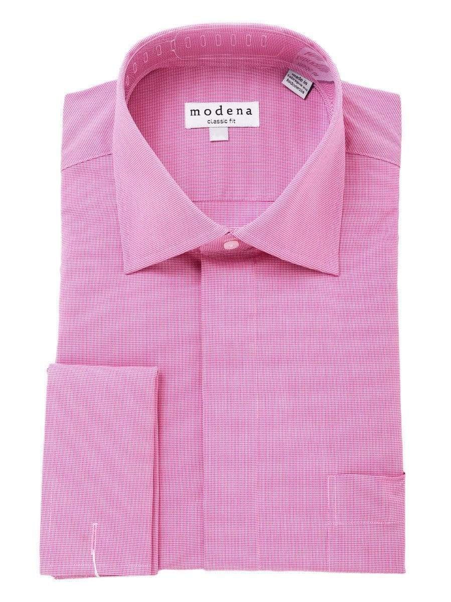 Modena SHIRTS 16 1/2 32/33 Mens Cotton Blend Pink Houndstooth French Cuff Classic Fit Dress Shirt-