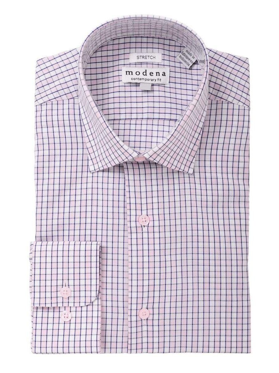 Modena SHIRTS 16 1/2 / 34/35 Mens Pink Check Cotton Blend Spread Collar Modern Fit Dress Shirt
