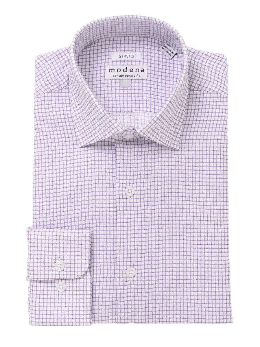 Mens Cotton Purple Check Slim Fit Spread Collar Stretch Dress Shirt, 14 1/2 / 32/33 Mens Cotton Purple Check Slim Fit Spread Collar Stretch Dress Shirt, 14 1/2 / 32/33