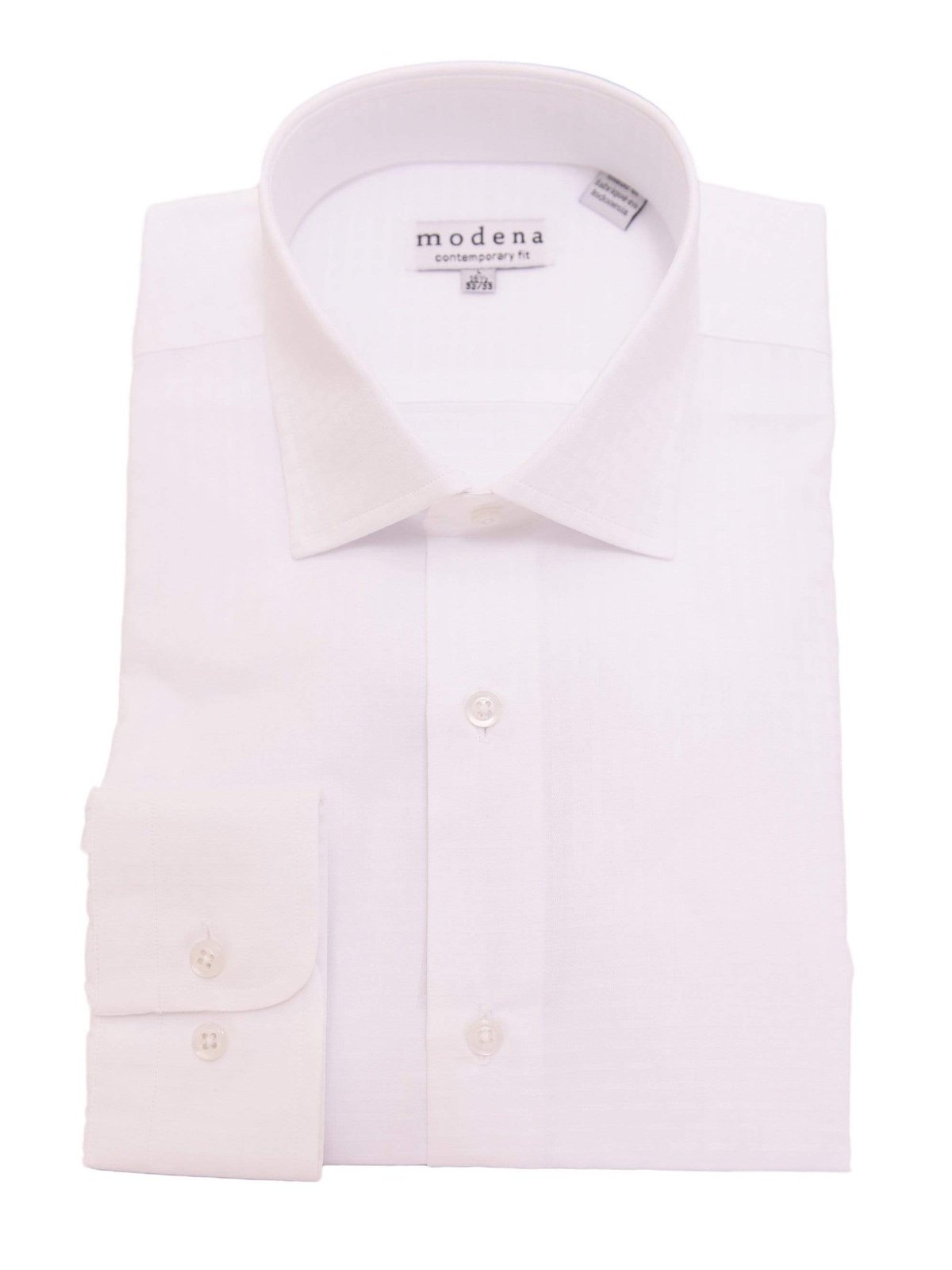 Modena SHIRTS 16 1/2 36/37 Mens Slim Fit White Tonal Basketweave Spread Collar Cotton Dress Shirt