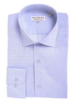 Modena SHIRTS 16 / 34/35 Mens Slim Fit Light Blue Check Spread Collar Cotton Blend Dress Shirt