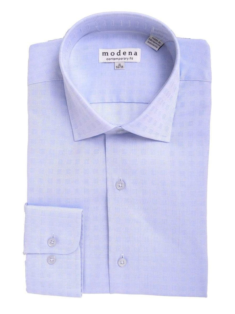 Modena SHIRTS 16 / 34/35 Mens Slim Fit Light Blue Check Spread Collar Cotton Blend Dress Shirt
