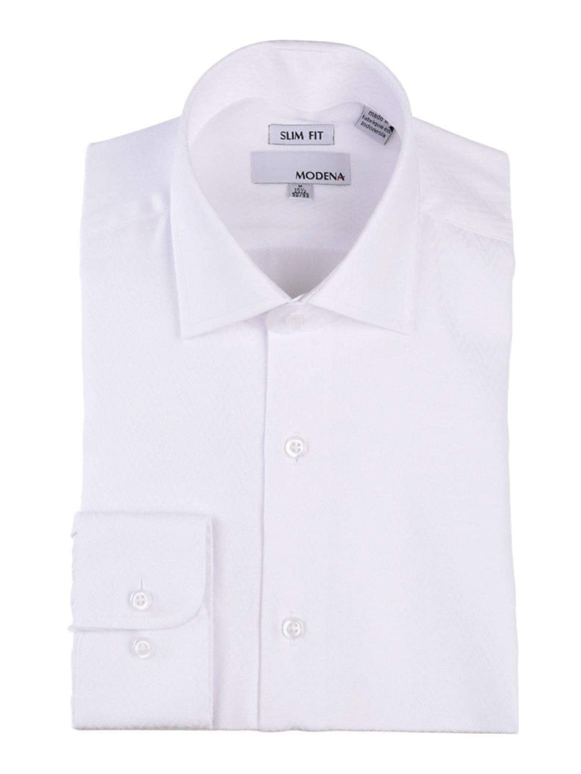 Modena SHIRTS 16 36/37 Slim Fit Off White Cream Chevron Check Spread Collar Cotton Blend Dress Shirt