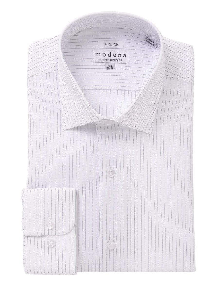Modena SHIRTS 17 1/2 / 34/35 Mens Cotton Blue Striped Slim Fit Stretch Dress Shirt