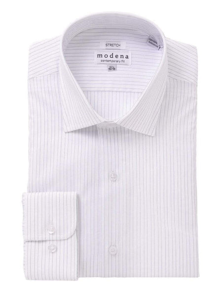 Mens Cotton Blue Striped Slim Fit Stretch Dress Shirt, 17 / 32/33