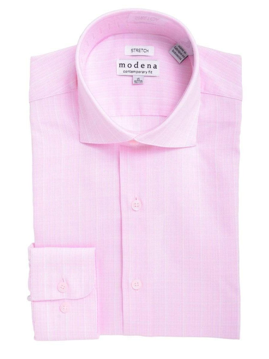 Modena SHIRTS 17 / 36/37 Mens Slim Fit Pink &amp; White Checkered Spread Collar Cotton Blend Dress Shirt