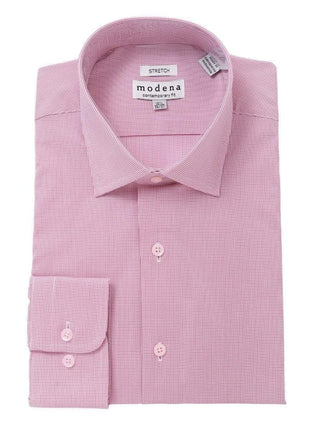 Modena SHIRTS 18 34/35 Mens Cotton Red Check Slim Fit Spread Collar Stretch Dress Shirt