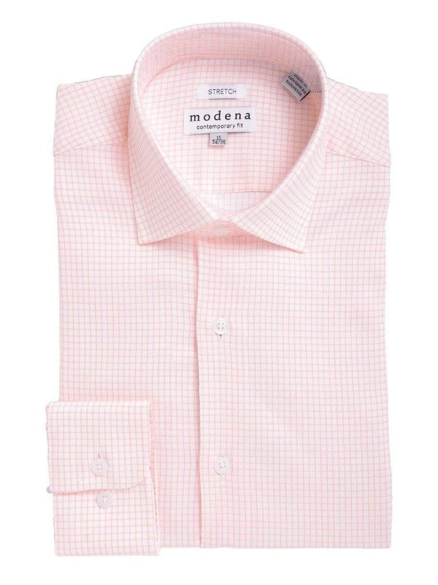 Mens Slim Fit Melon Orange Check Spread Collar Stretch Cotton Blend Dress Shirt, 15 1/2 / 32/33 Mens Slim Fit Melon Orange Check Spread Collar Stretch Cotton Blend Dress Shirt, 15 1/2 / 32/33