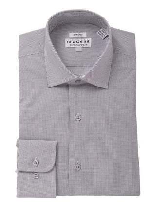 The Suit Depot Men?s Cotton Stretch Black Mini Check Slim Fit Dress Shirt - The Suit Depot