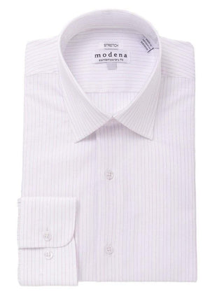 The Suit Depot Mens Cotton Pink Striped Slim Fit Stretch Dress Shirt - The Suit Depot