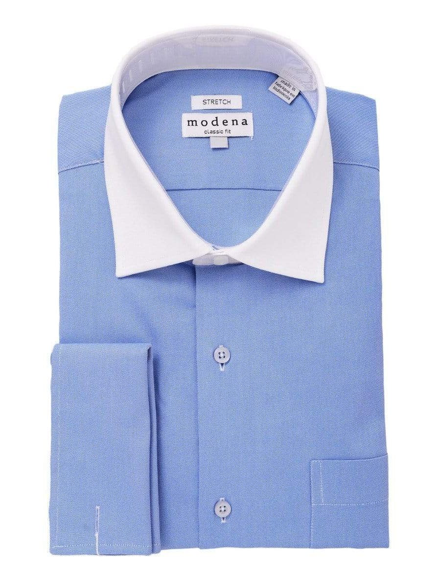 Modena SHIRTS 24 / 36/37 Mens Cotton Blue Contrast Collar Regular Fit French Cuff Stretch Dress Shirt