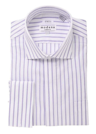 Modena SHIRTS Mens Cotton Blend Purple Striped French Cuff Classic Fit Dress Shirt
