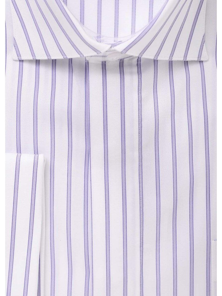 Modena SHIRTS Mens Cotton Blend Purple Striped French Cuff Classic Fit Dress Shirt