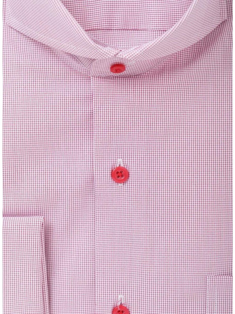 Modena SHIRTS Mens Cotton Blend Red Check Cutaway Collar French Cuff Classic Fit Dress Shirt