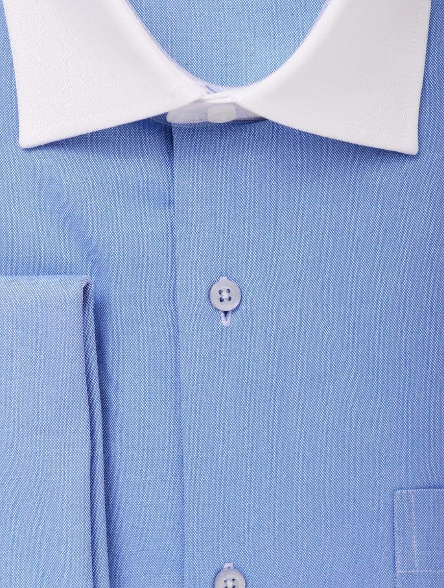 Modena SHIRTS Mens Cotton Blue Contrast Collar Regular Fit French Cuff Stretch Dress Shirt