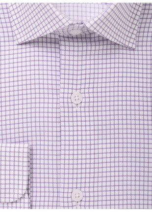 Modena SHIRTS Mens Cotton Purple Check Slim Fit Spread Collar Stretch Dress Shirt