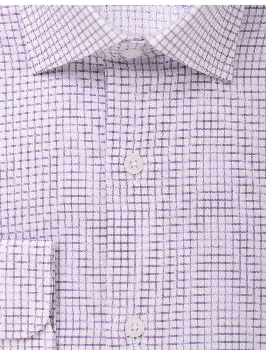 Modena SHIRTS Mens Cotton Purple Check Slim Fit Spread Collar Stretch Dress Shirt