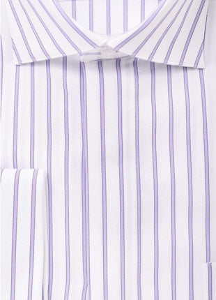 Modena SHIRTS Mens Cotton Purple Striped Slim Fit Spread Collar Stretch Dress Shirt