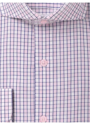 Modena SHIRTS Mens Pink Check Cotton Blend Cutaway Collar Slim Fit Dress Shirt