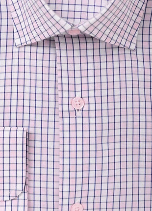 Modena SHIRTS Mens Pink Check Cotton Blend Spread Collar Modern Fit Dress Shirt