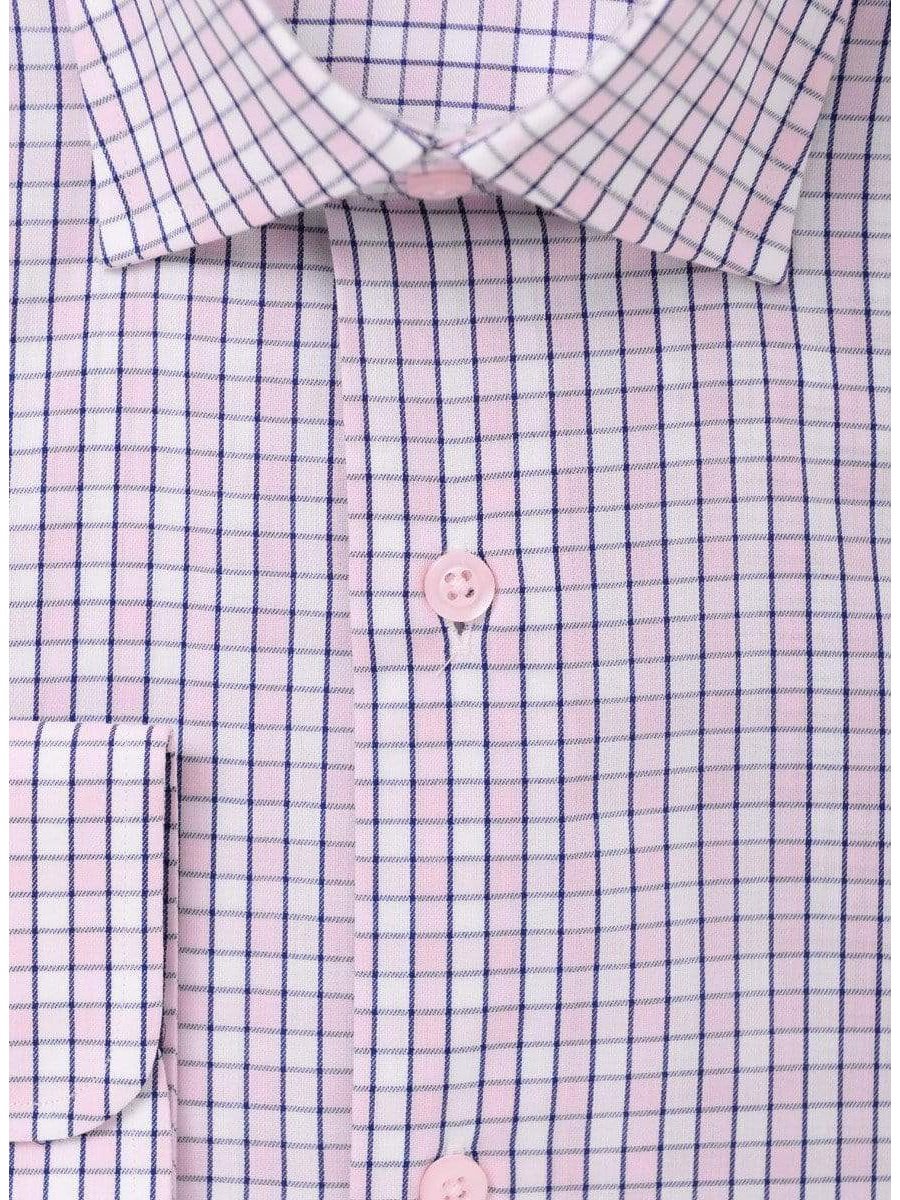 Modena SHIRTS Mens Pink Check Cotton Blend Spread Collar Modern Fit Dress Shirt