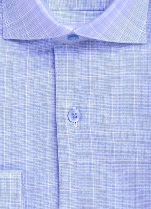 Modena SHIRTS Mens Slim Fit Blue & White Plaid Spread Collar Cotton Blend Dress Shirt