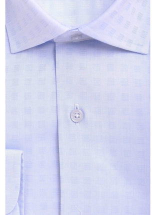 Modena SHIRTS Mens Slim Fit Light Blue Check Spread Collar Cotton Blend Dress Shirt