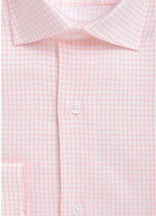 Modena SHIRTS Mens Slim Fit Melon Orange Check Spread Collar Stretch Cotton Blend Dress Shirt