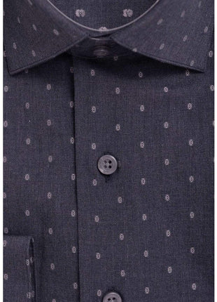 Modena SHIRTS Mens Slim Fit Navy Blue With Oval Motif Spread Collar Cotton Dress Shirt