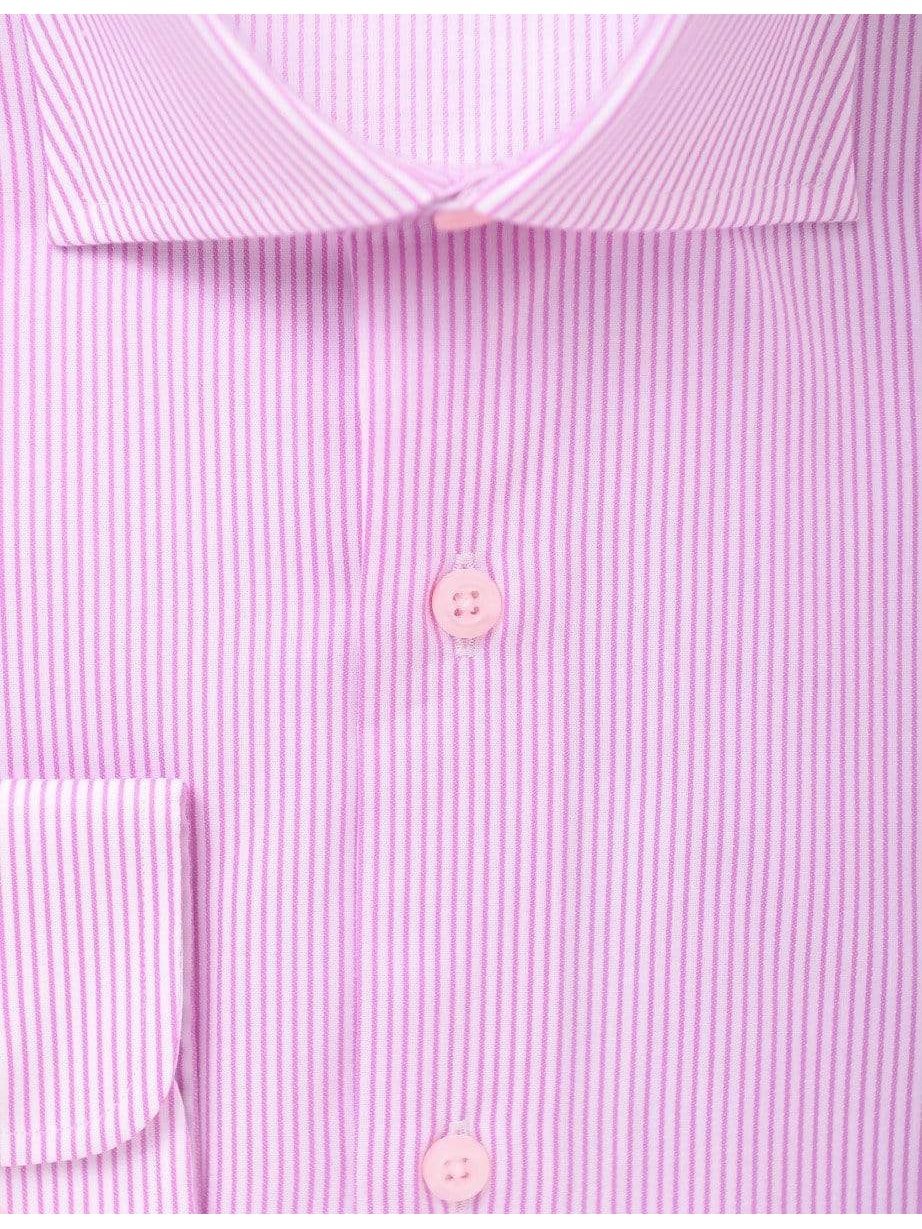 Modena SHIRTS Modena Mens Cotton Blend Pink Striped Slim Fit Stretch Dress Shirt