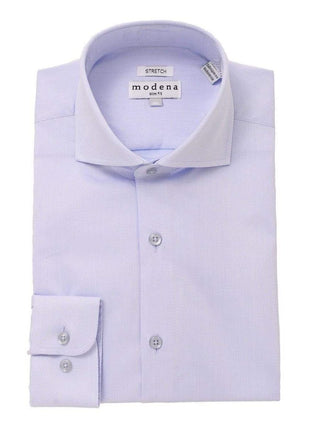 Modena SHIRTS The Suit Depot Men?s Cotton Solid Blue Slim Fit Stretch Dress Shirt