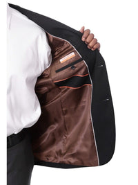 Thumbnail for Montefino Uomo BLAZERS Montefino Mens Solid Black 100% Wool Slim Fit Blazer Sport Coat