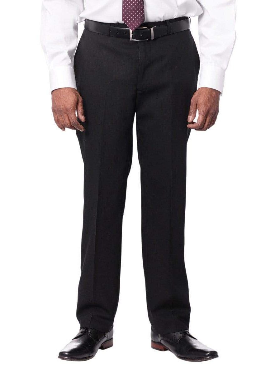 Montefino Uomo PANTS 28 / 36 Montefino Mens Solid Black 100% Wool Slim Fit Quality Dress Pants